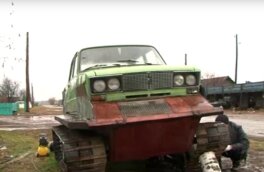 Собранный рыбаками «танк» из старых «Жигулей» сняли на видео