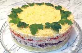 Закусочный салат-торт с курицей: пошаговый рецепт