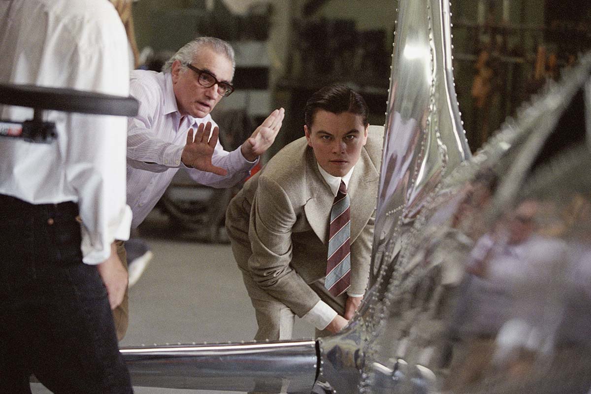 Мартин Скорсезе и Леонардо Ди Каприо на съемках фильма "Авиатор"