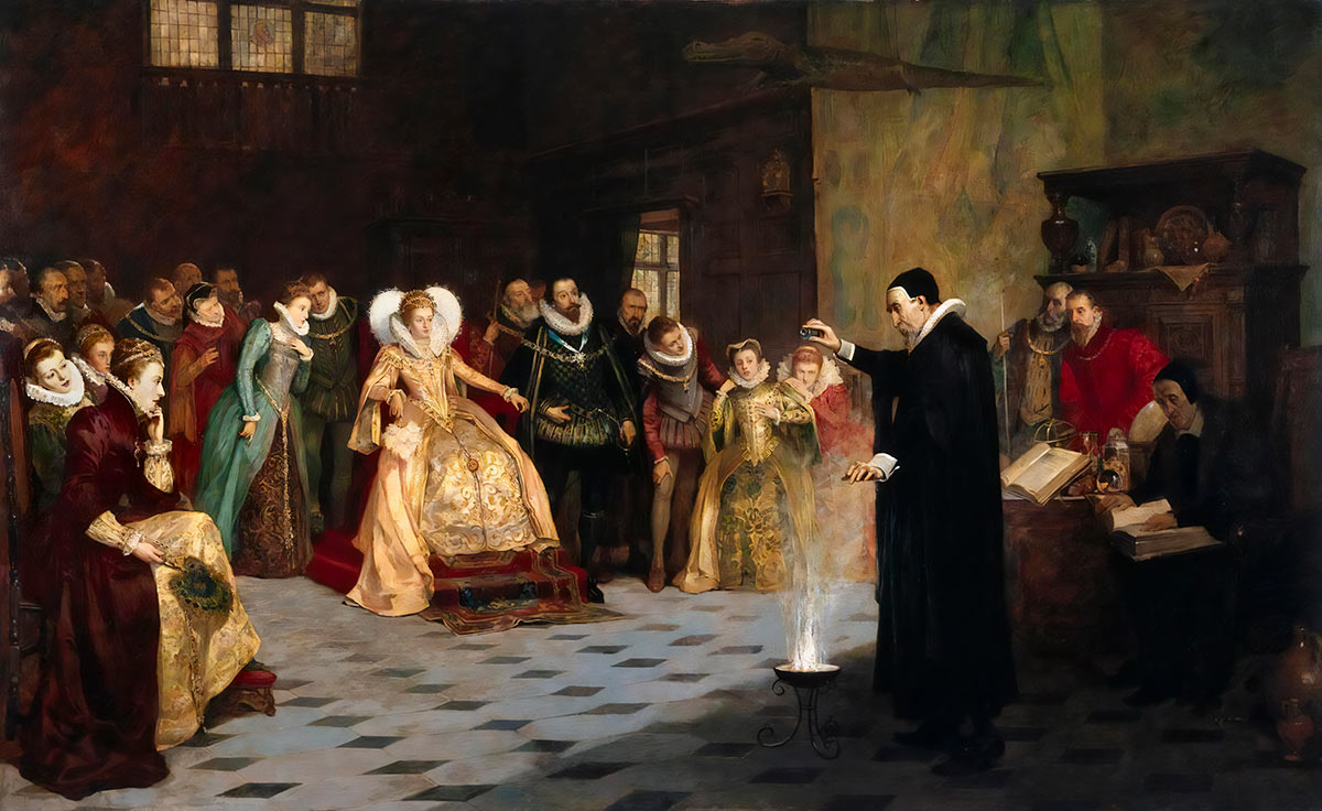 Алхимик Джон Ди, проводящий эксперимент перед королевой Елизаветой