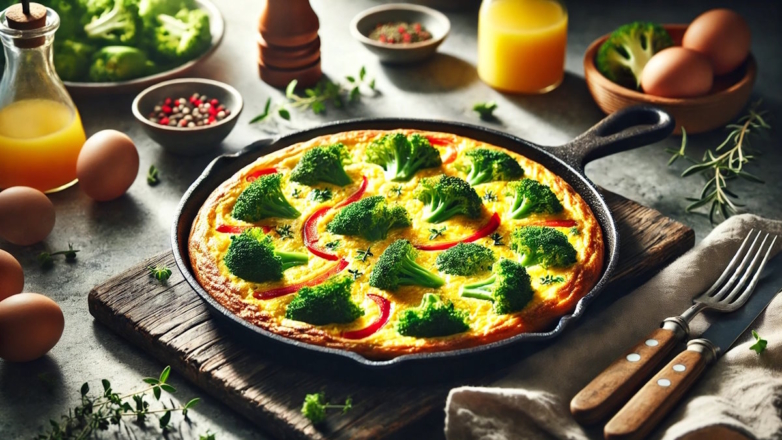 Сытный и полезный омлет на завтрак: итальянская фриттата с брокколи и болгарским перцем