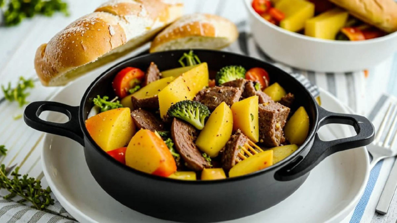 Готовим в горшочках: ароматное и сочное блюдо из говядины, картошки и грибов под хлебными крышечками