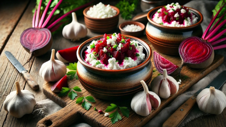 Готовим в горшочках: свекла с творогом и чесноком