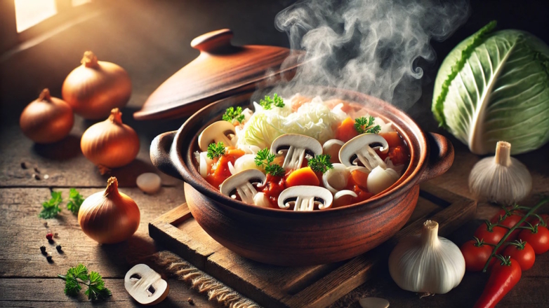 Готовим в горшочках: аппетитная капуста с грибами