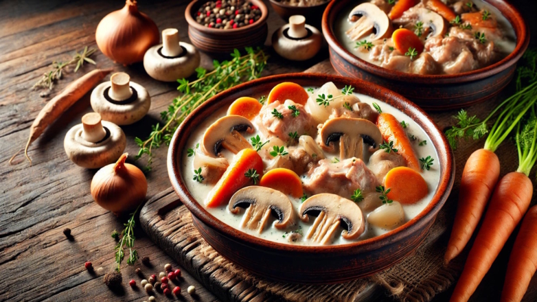 Готовим в горшочках: аппетитный кролик с шампиньонами в сметанном соусе