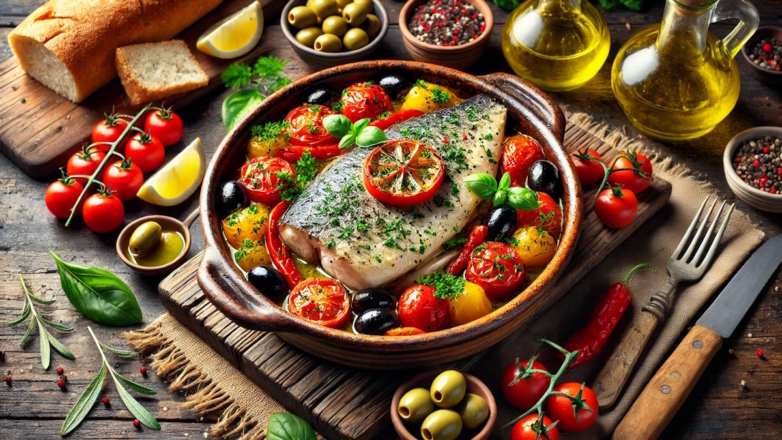 Готовим в горшочках: ароматный хек с маслинами и томатами