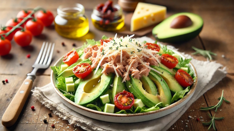 ПП-салат с тунцом, авокадо и цельнозерновыми макаронами