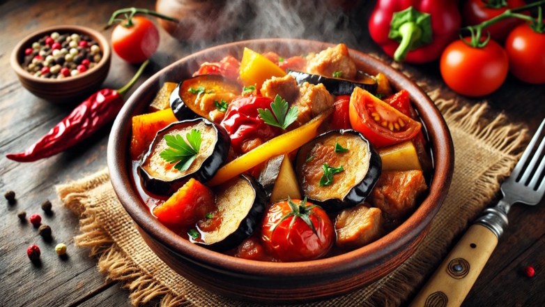 Готовим в горшочках: ароматное жаркое из свинины с перцем и баклажанами