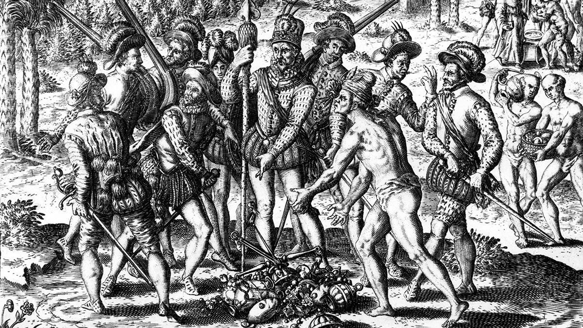 Франсиско Писарро наблюдает за сбором сокровищ Атауальпы