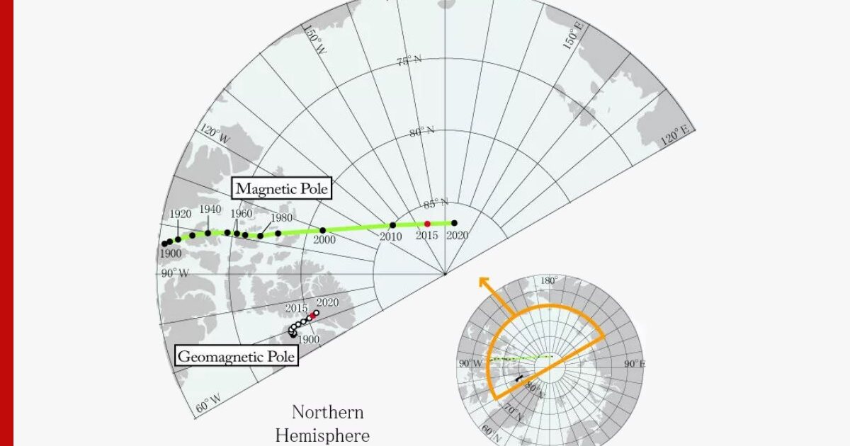 Карта смещения северного магнитного полюса